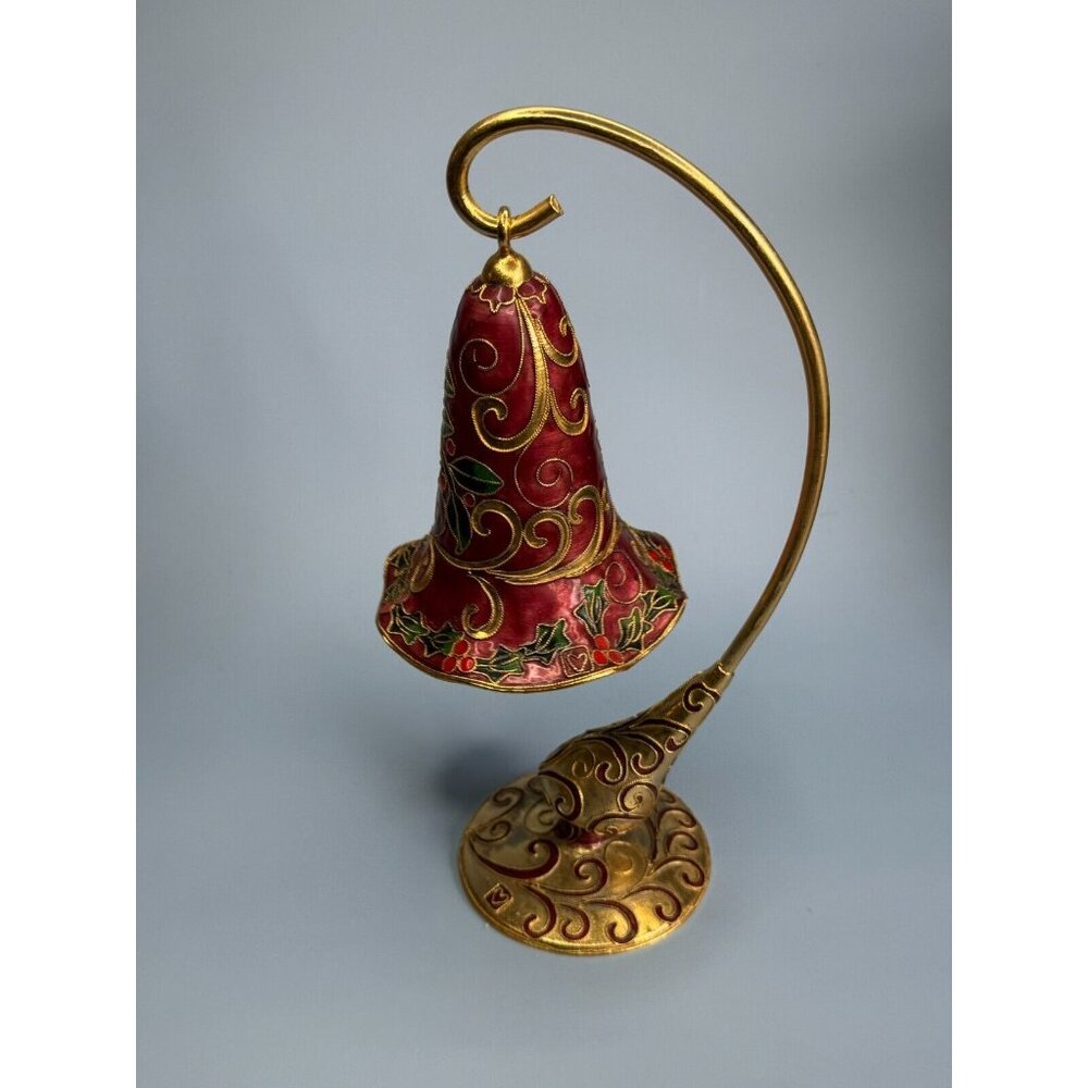 Vintage Musical Cloisonne Dove Christmas Bell Hanging Ornament w/Cloisonne Stand - Picture 2 of 6